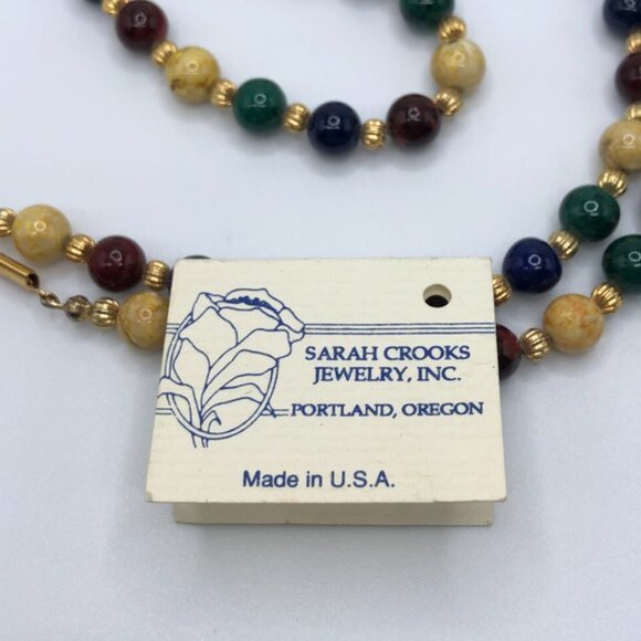 Multicolored Jade Round Beaded Necklace Vintage 28 Inch - Picture 5 of 6